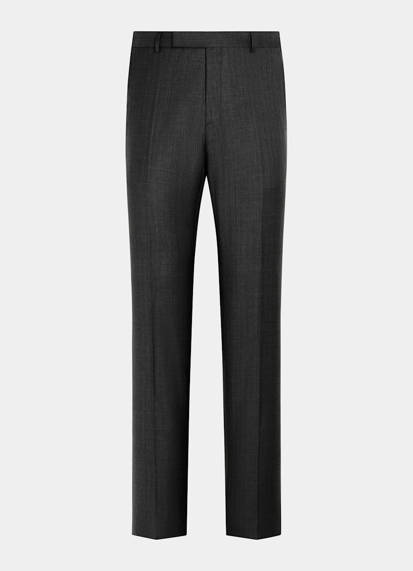 Dark Grey Striped Tailored Fit Milano Suit