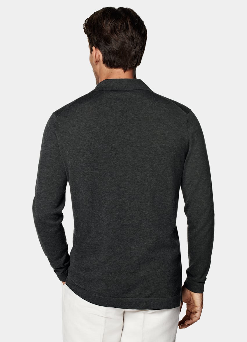 Dark Grey Long Sleeve Polo Cardigan