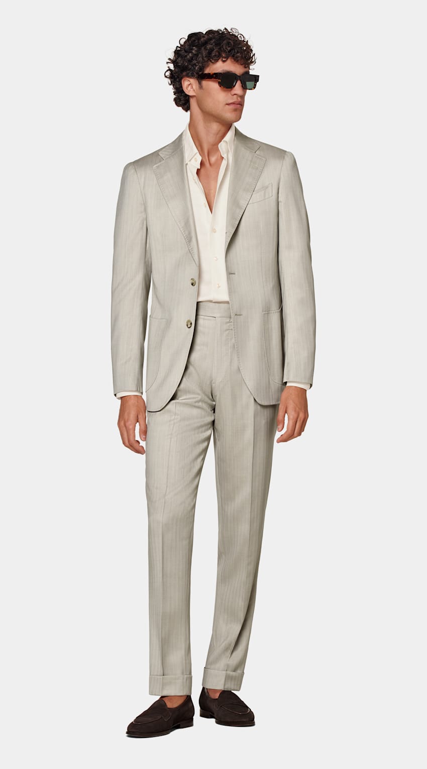 Sand Herringbone Perennial Tailored Fit Havana Suit