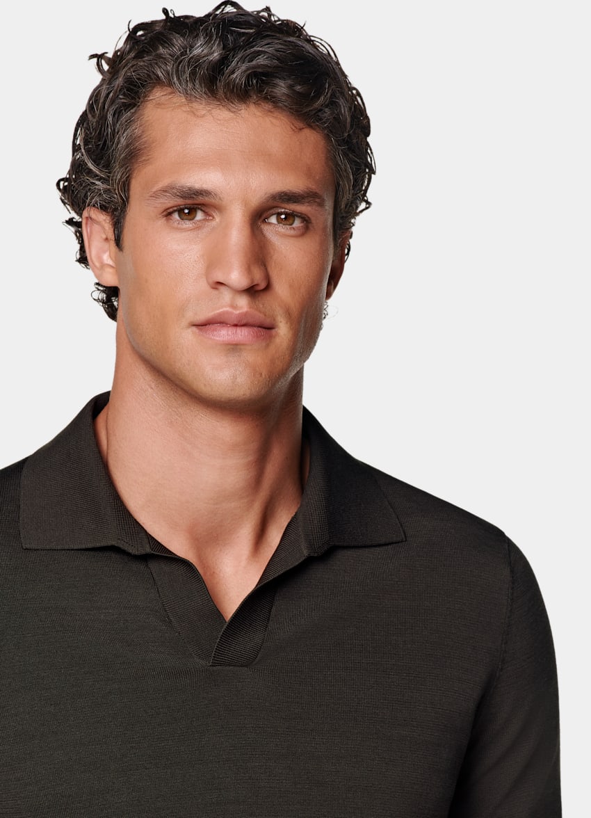 Dark Brown Buttonless Polo