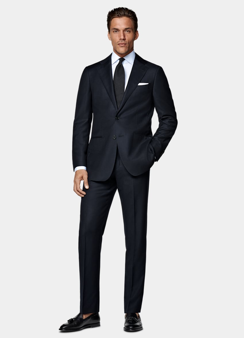 Navy Bird's Eye Tailored Fit Havana Suit Jacket