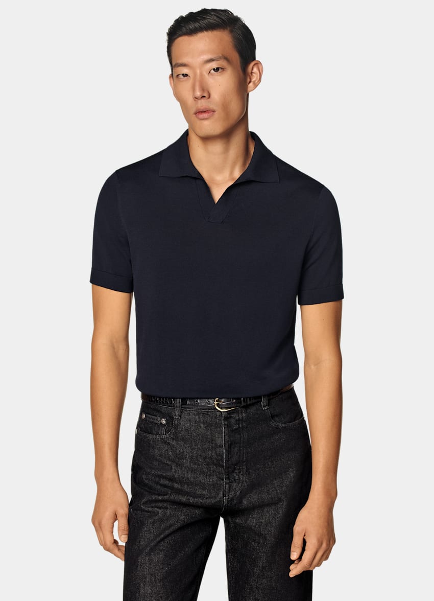 Navy Buttonless Polo