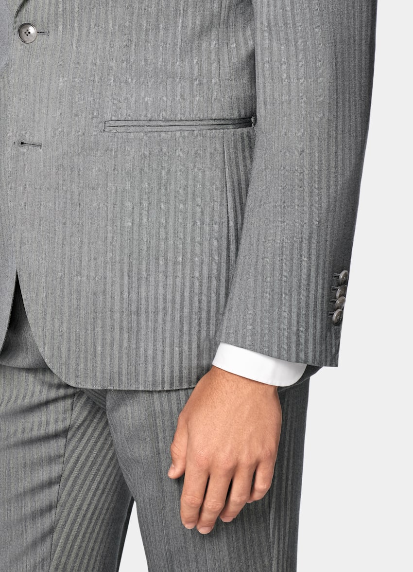 Mid Grey Herringbone Perennial Tailored Fit Havana Suit