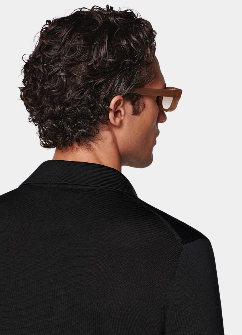 Black Long Sleeve Polo Cardigan