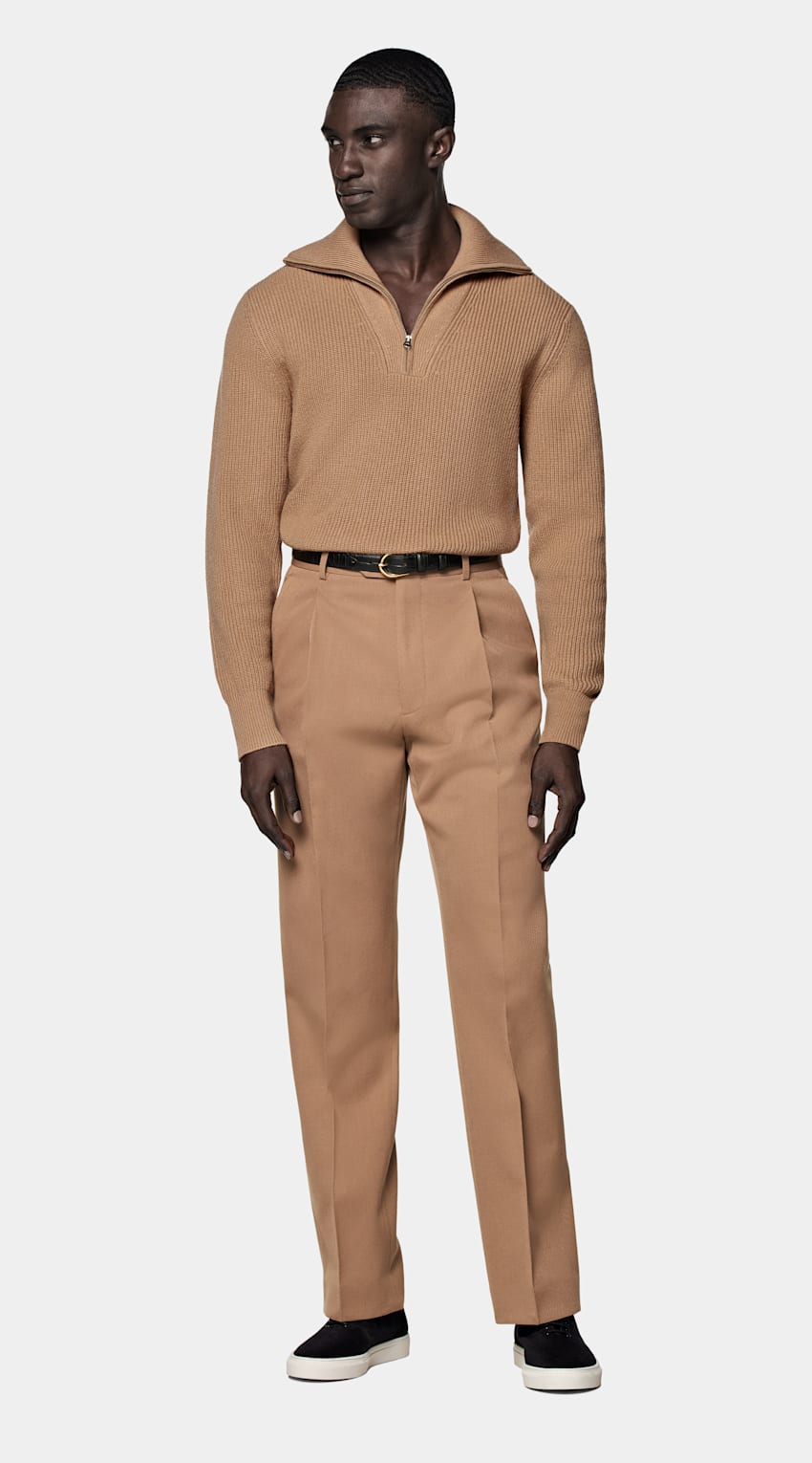 Mid Brown Ribbed Half Zip
