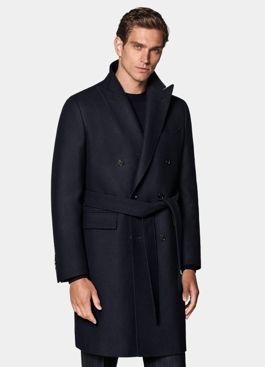 Navy Belted Overcoat