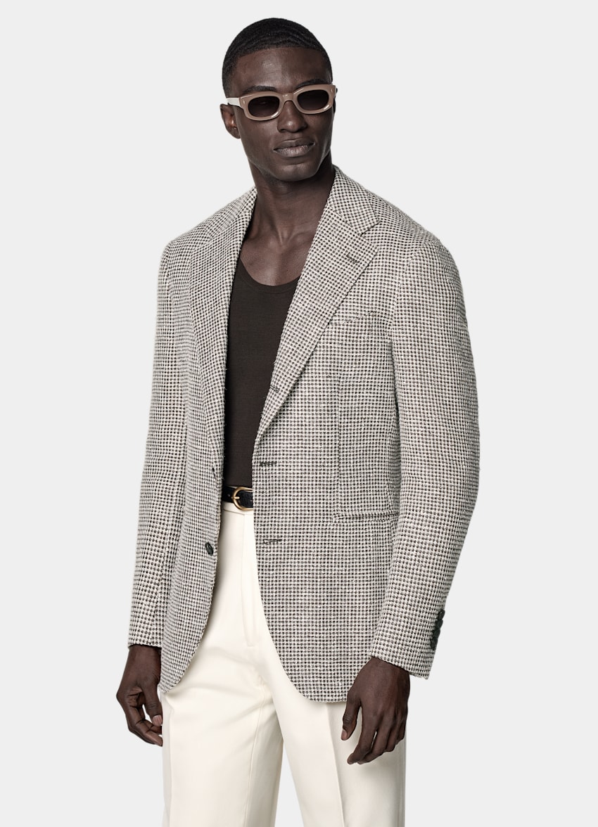 Mid Brown Checked Relaxed Fit Roma Blazer