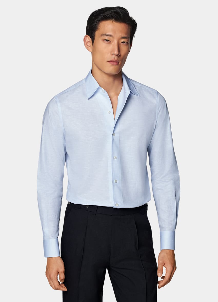 Light Blue Classic Collar One Piece Slim Fit Shirt