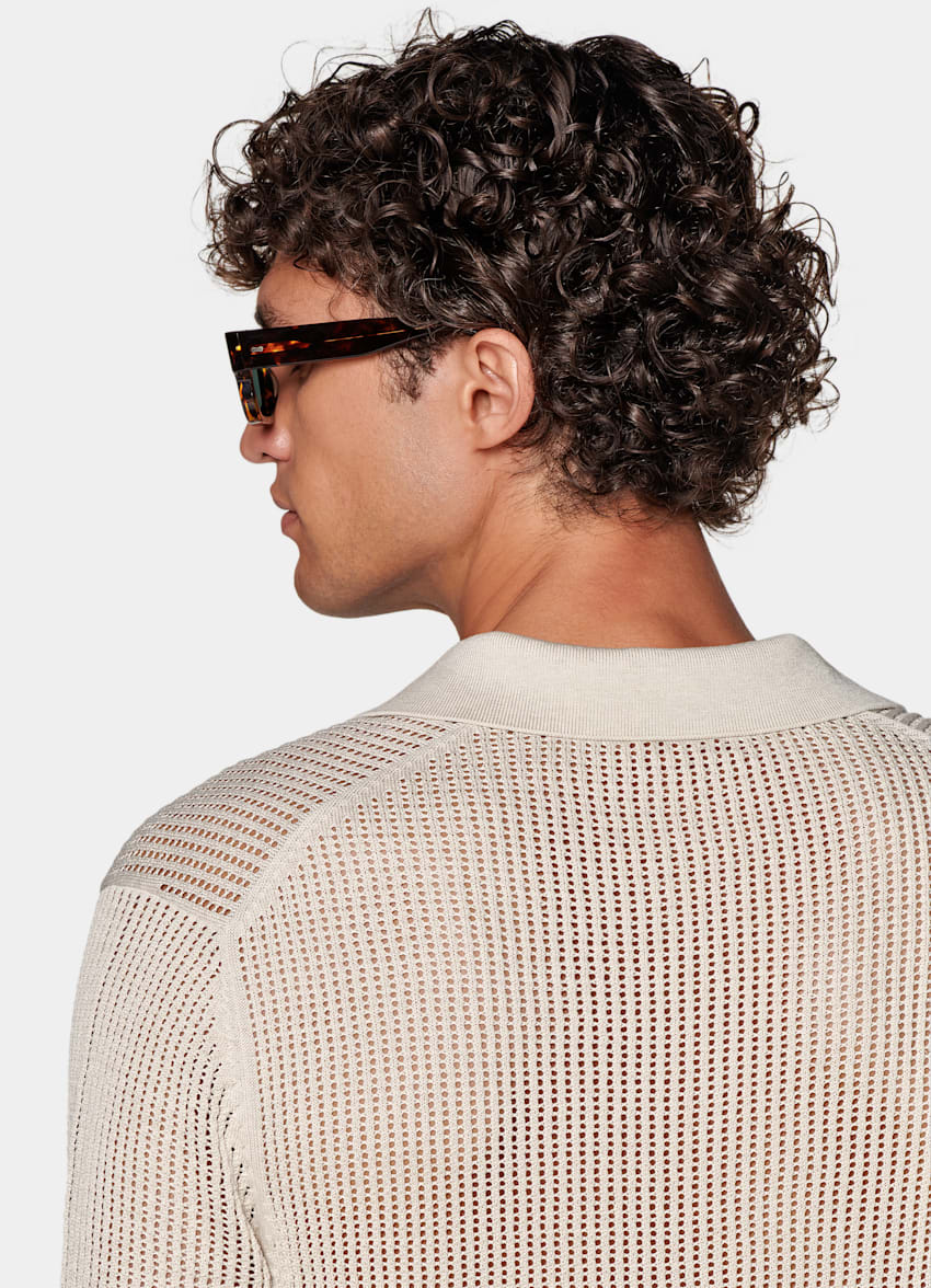Sand Crochet Buttonless Polo