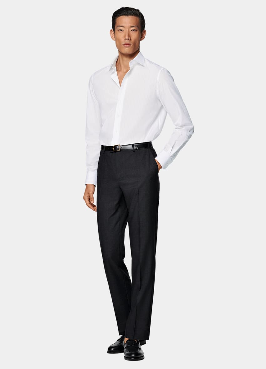 Light Grey Striped Poplin Tailored Fit Shirt