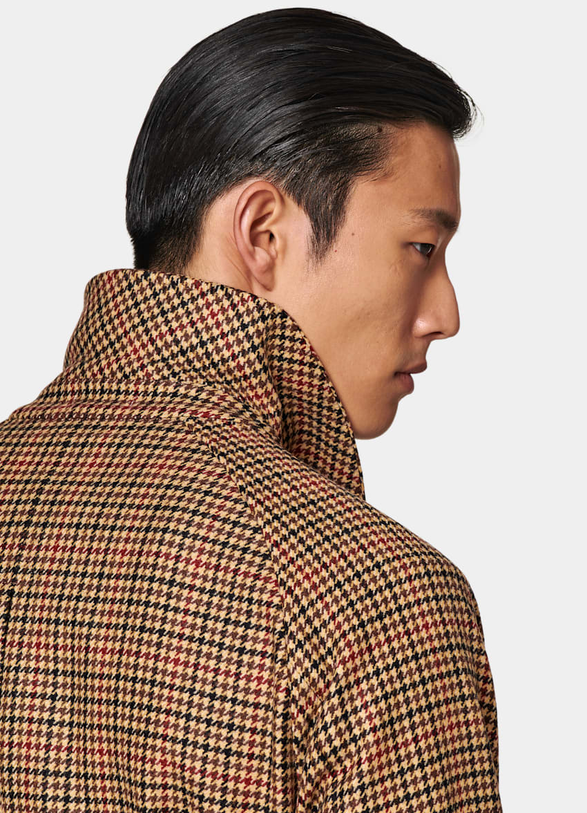Brown & Red Checked Belted Overcoat