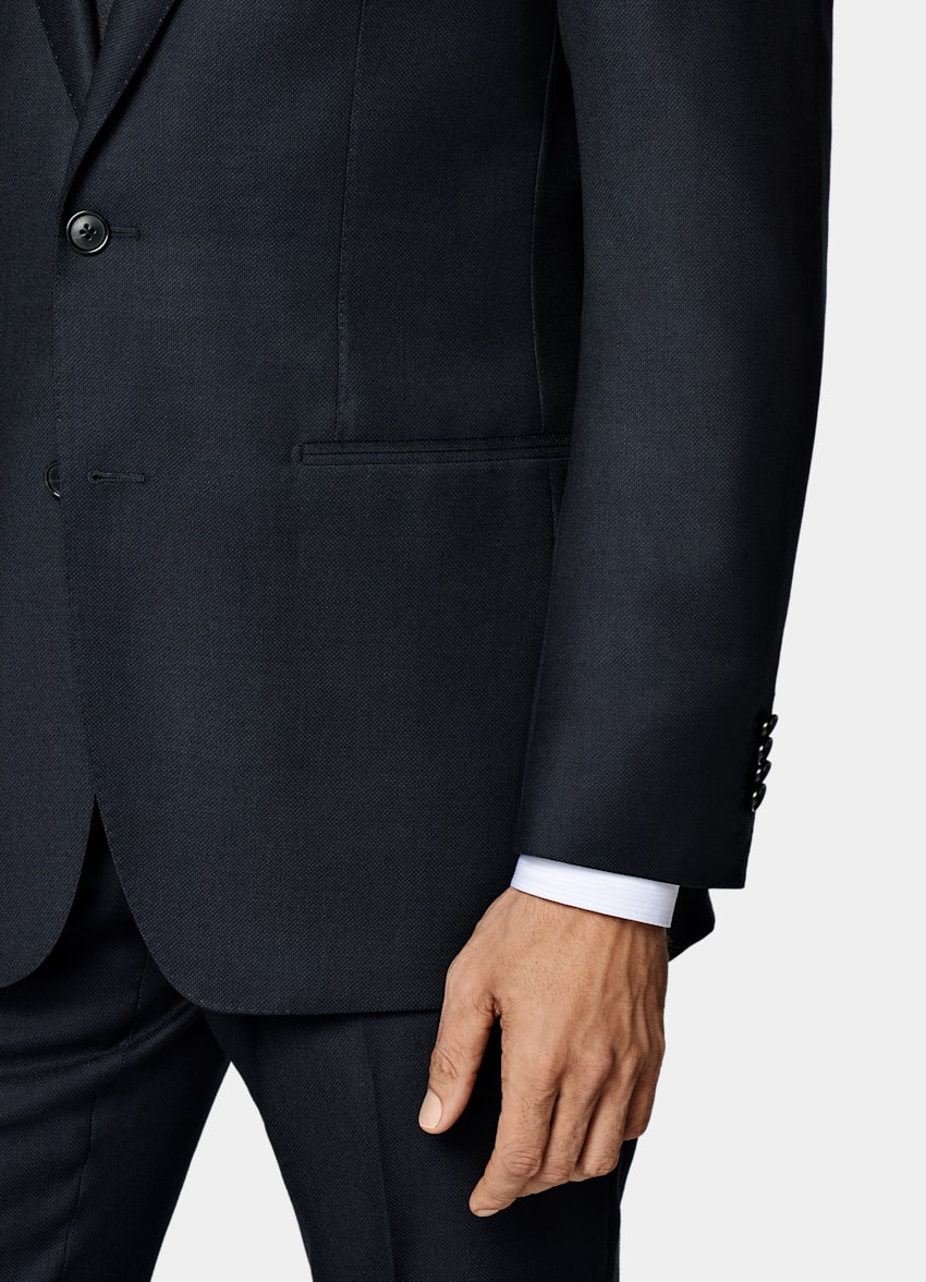 Navy Bird's Eye Tailored Fit Havana Suit Jacket