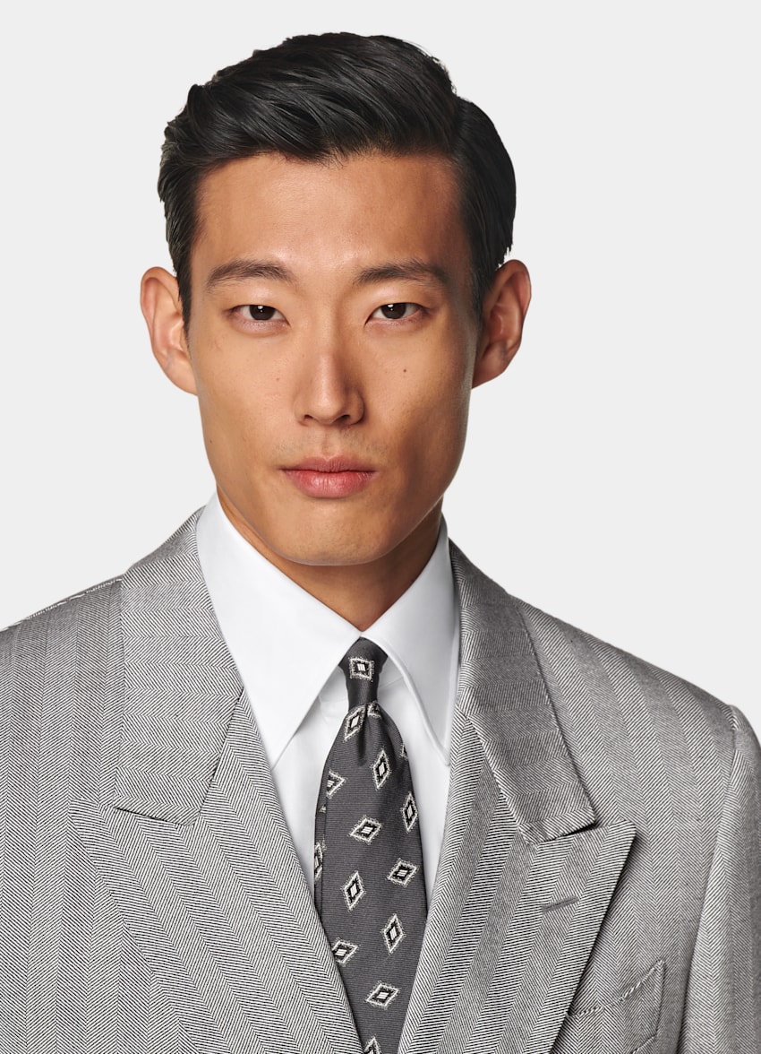 Grey Herringbone Tailored Fit Milano Suit