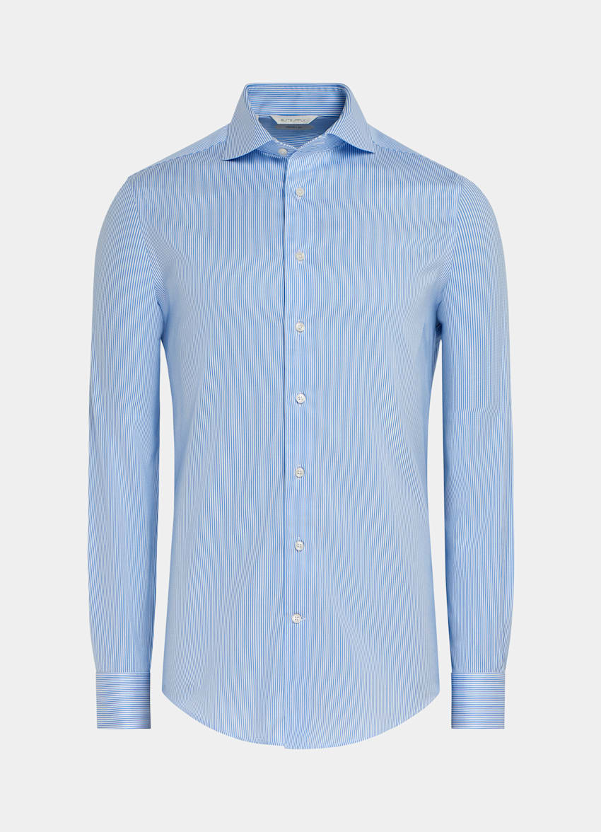 Mid Blue Striped Twill Extra Slim Fit Shirt