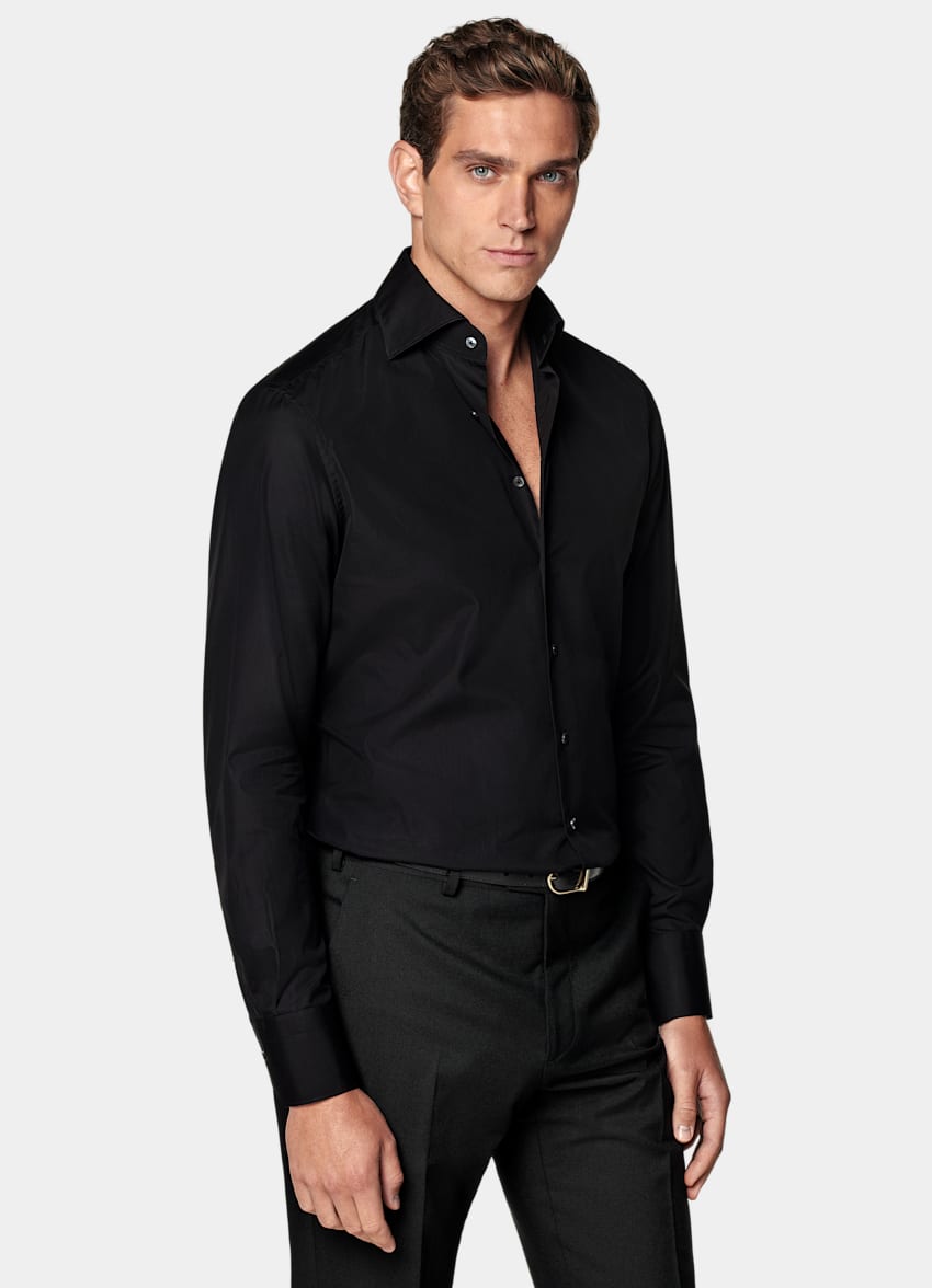 Black Poplin Tailored Fit Shirt