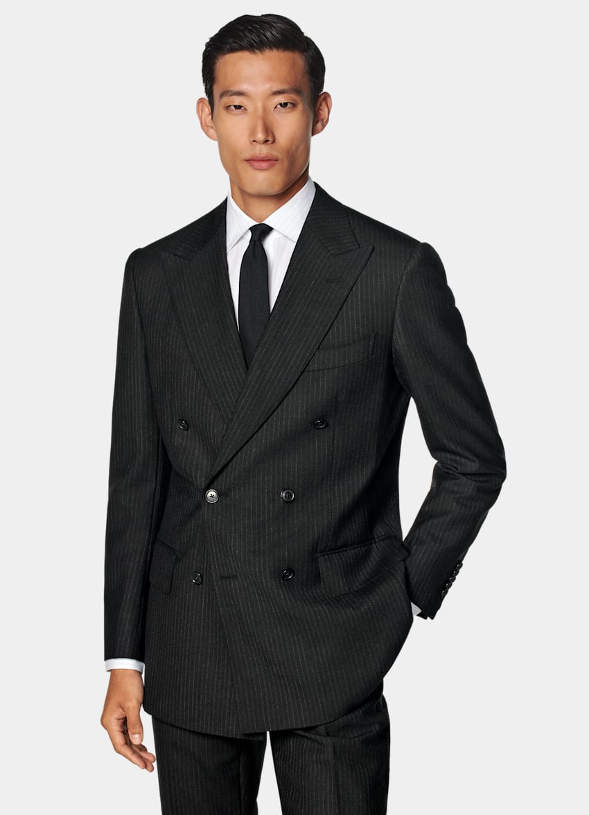 Black Striped Tailored Fit Milano Suit