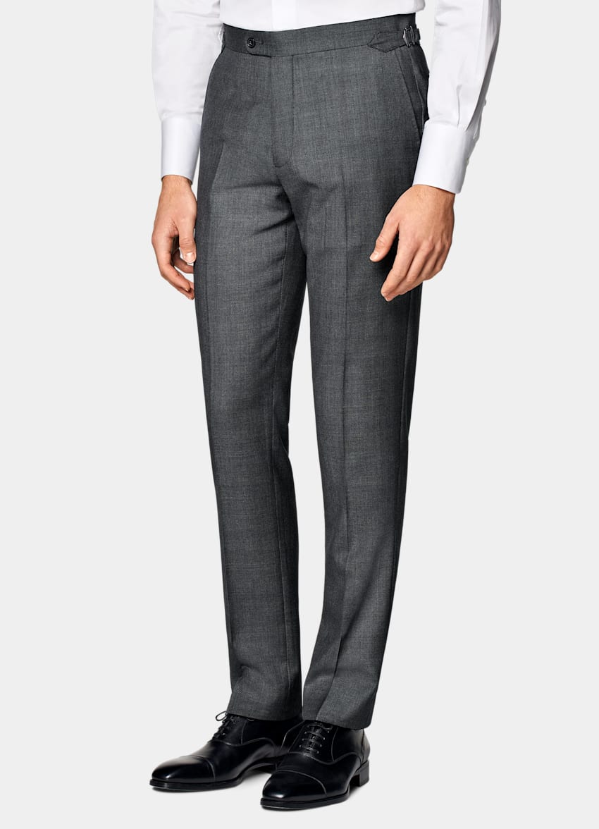 Dark Grey Bird's Eye Slim Leg Straight Suit Pants