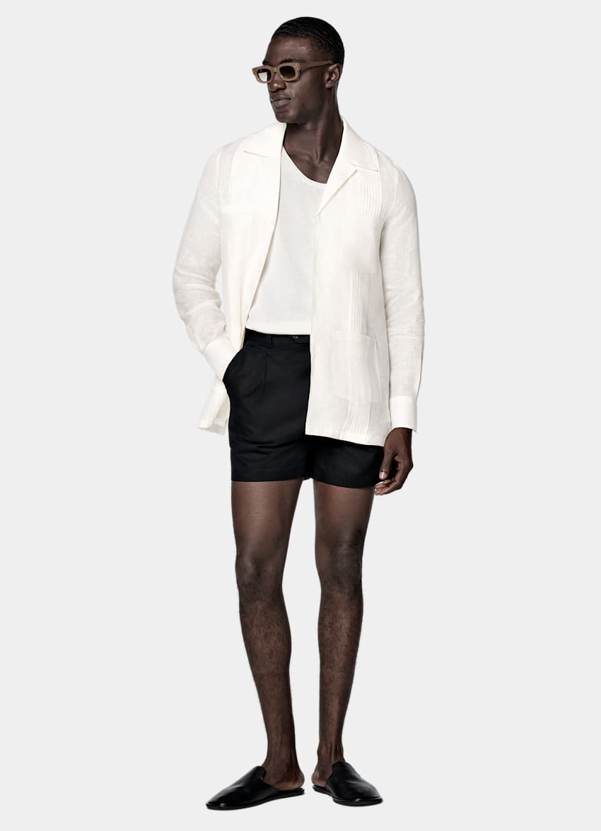 White Patch Pocket Pleated Slim Fit Shirt