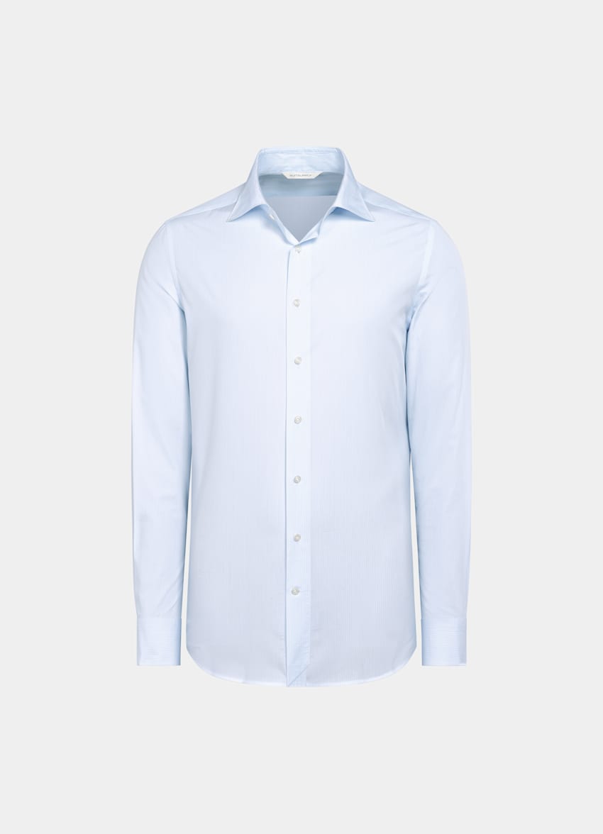 Light Blue Striped Poplin Tailored Fit Shirt