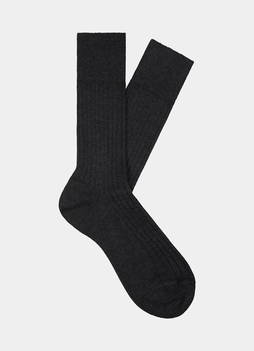 Dark Grey Ribbed Regular Socks