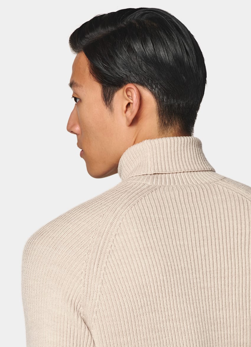 Sand Merino Ribbed Turtleneck