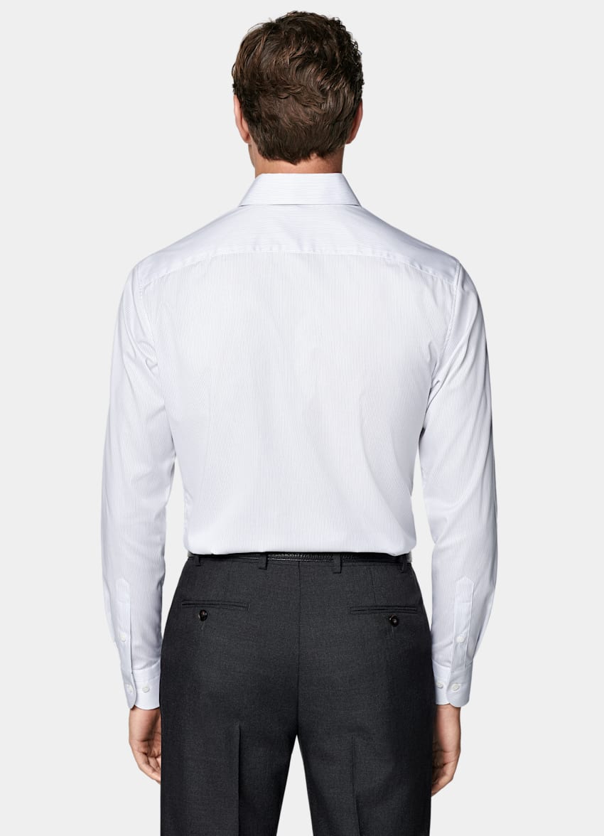 White Striped Twill Tailored Fit Shirt