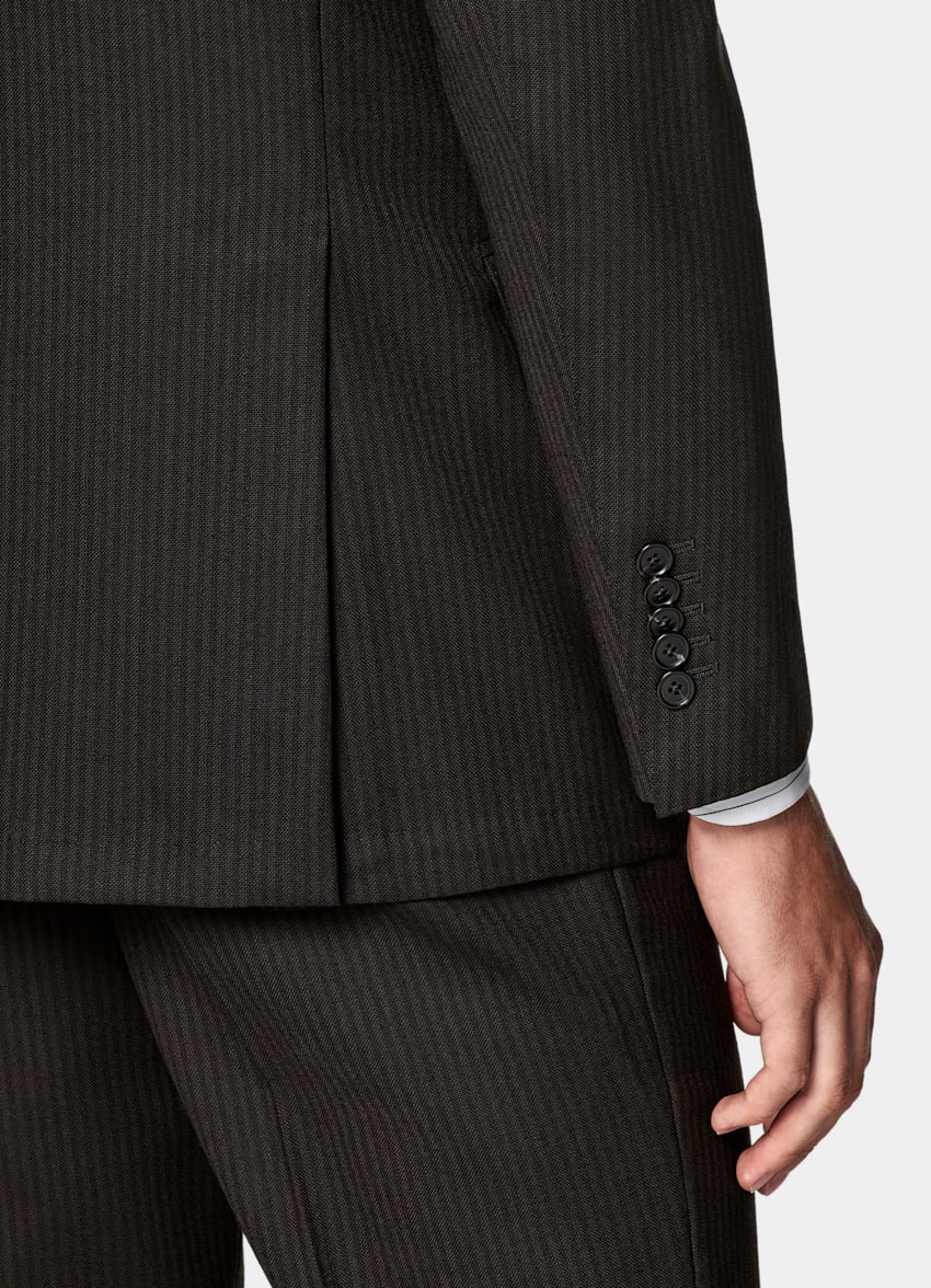 Dark Brown Striped Tailored Fit Milano Suit