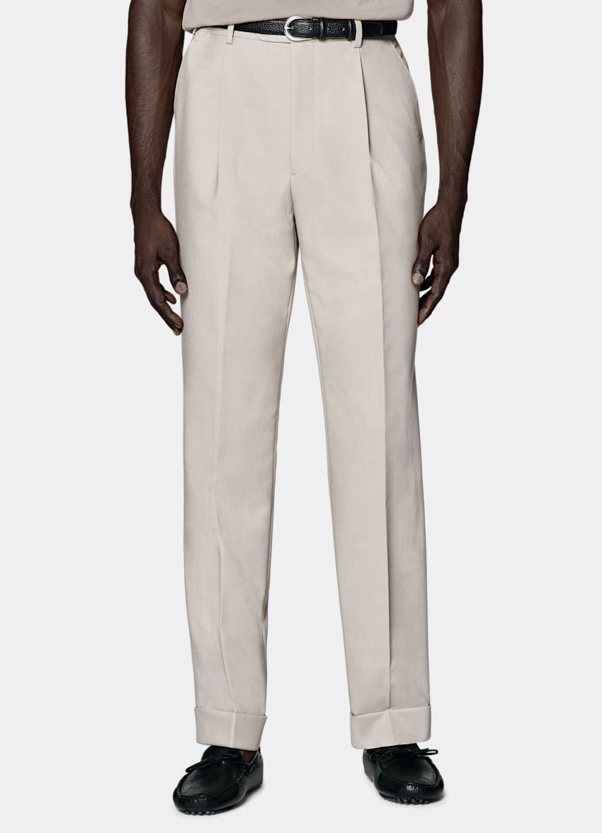 Light Taupe Wide Leg Tapered Pants