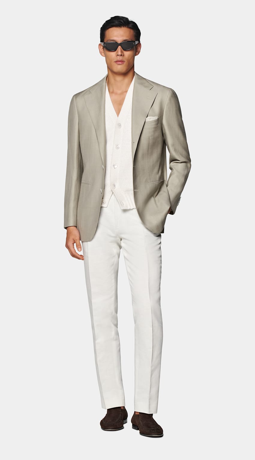 Light Green Herringbone Relaxed Fit Roma Blazer