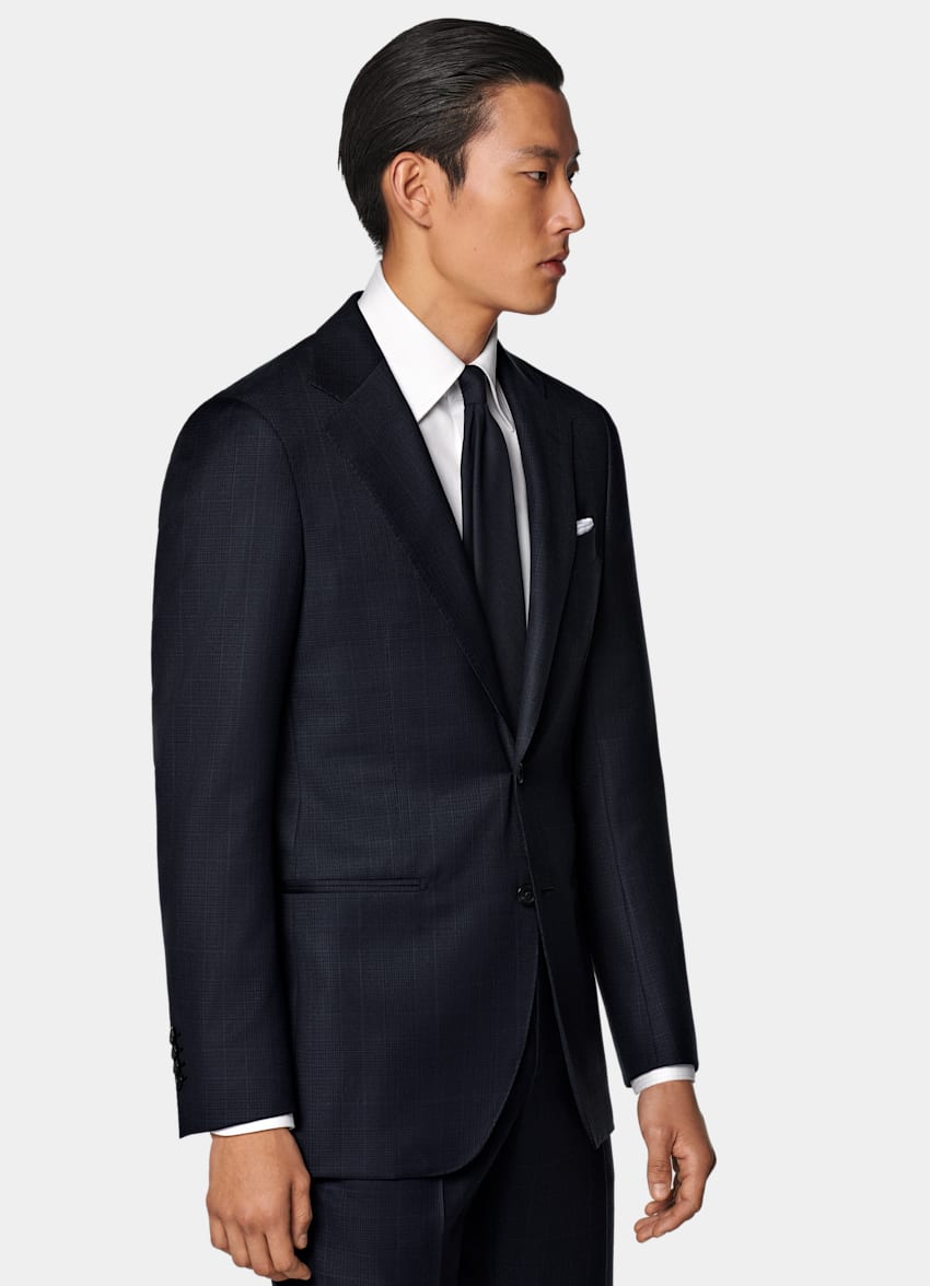 Navy Checked Tailored Fit Havana Suit