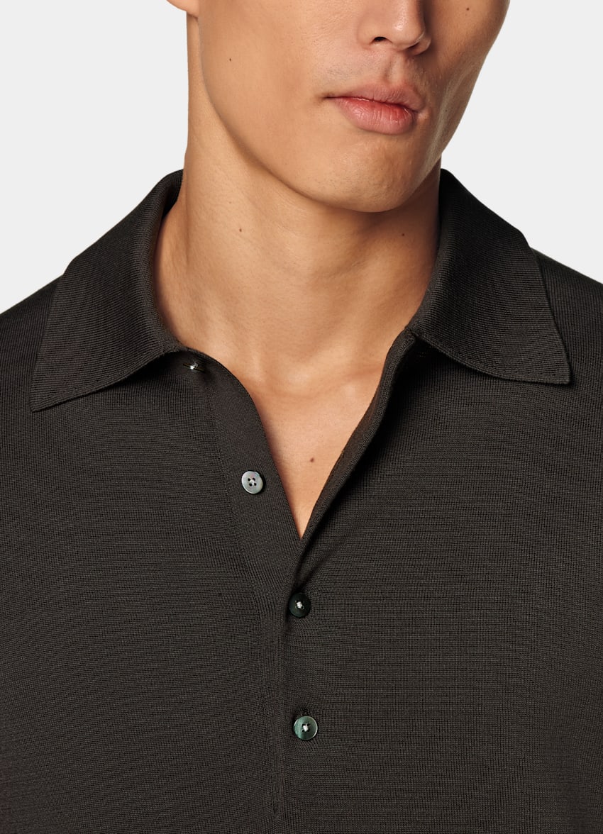 Dark Brown Long Sleeve Polo