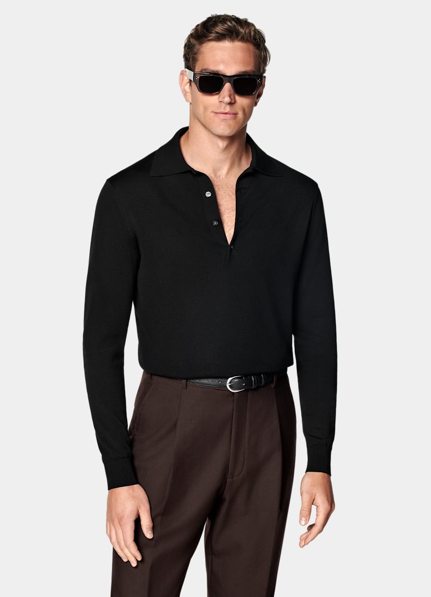 Black Long Sleeve Polo