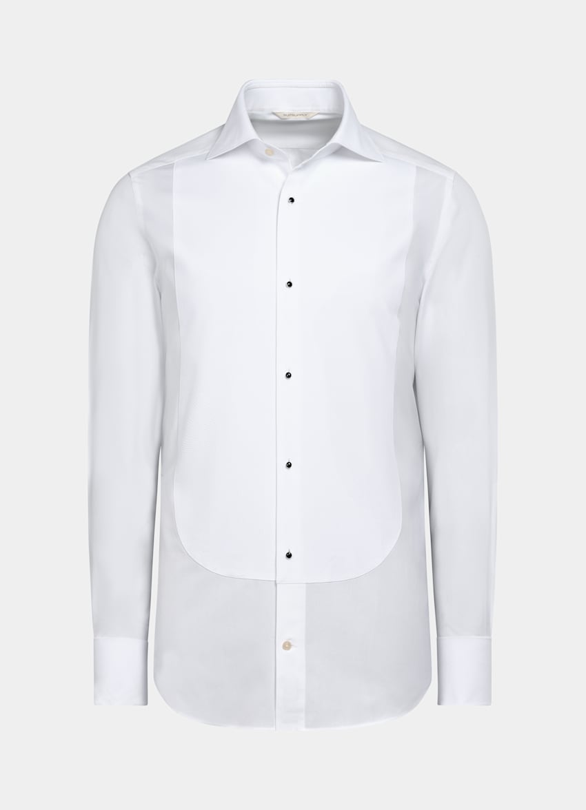 White Piqué Tailored Fit Tuxedo Shirt