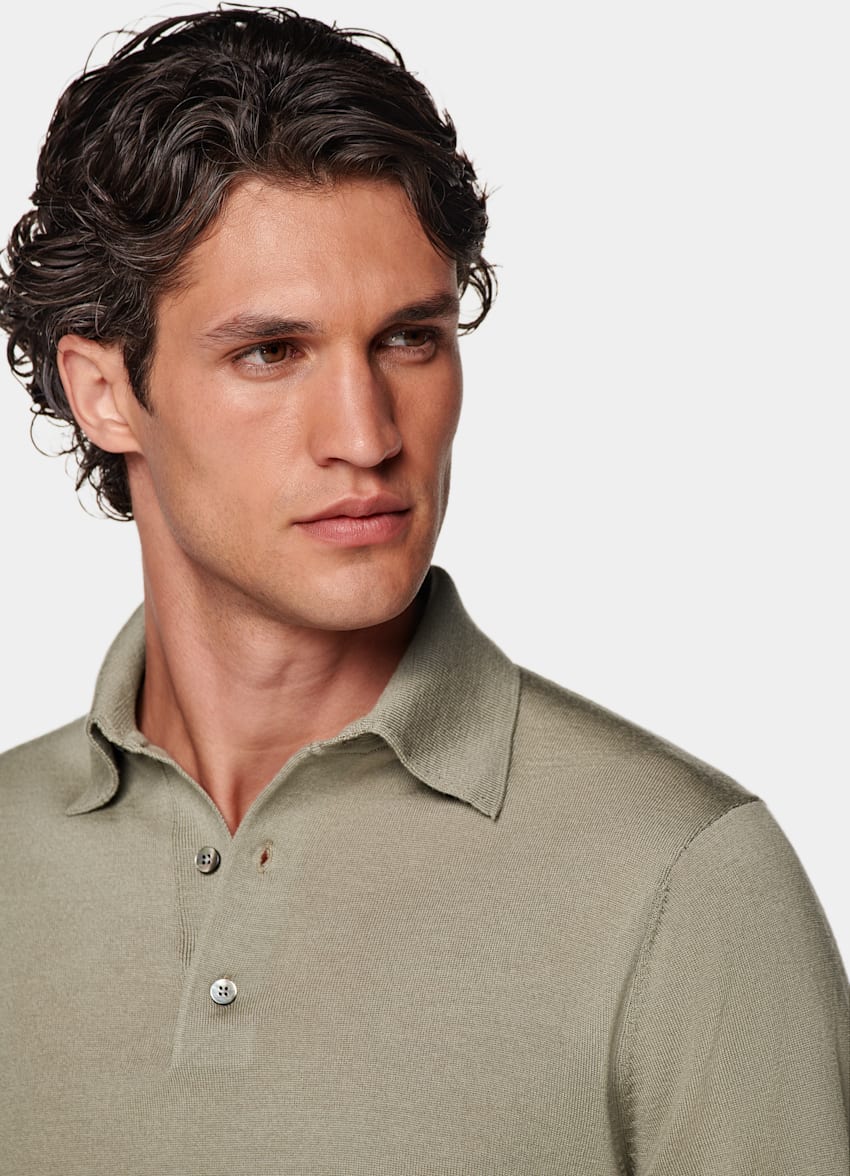 Light Green Merino Long Sleeve Polo