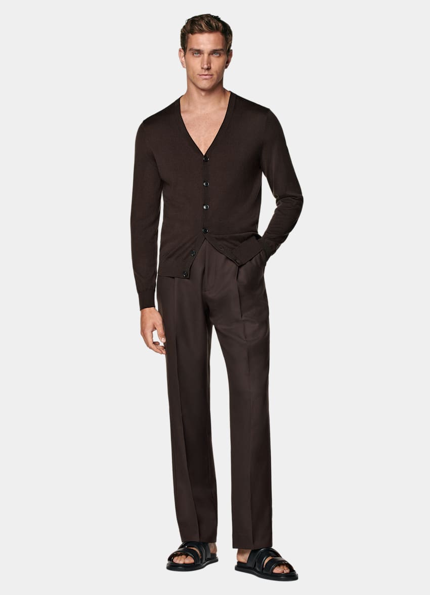 Mid Brown V-Neck Cardigan