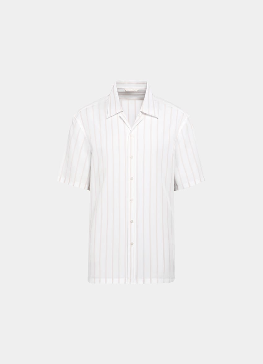 White Striped Tailored Fit Short Sleeve Shirt