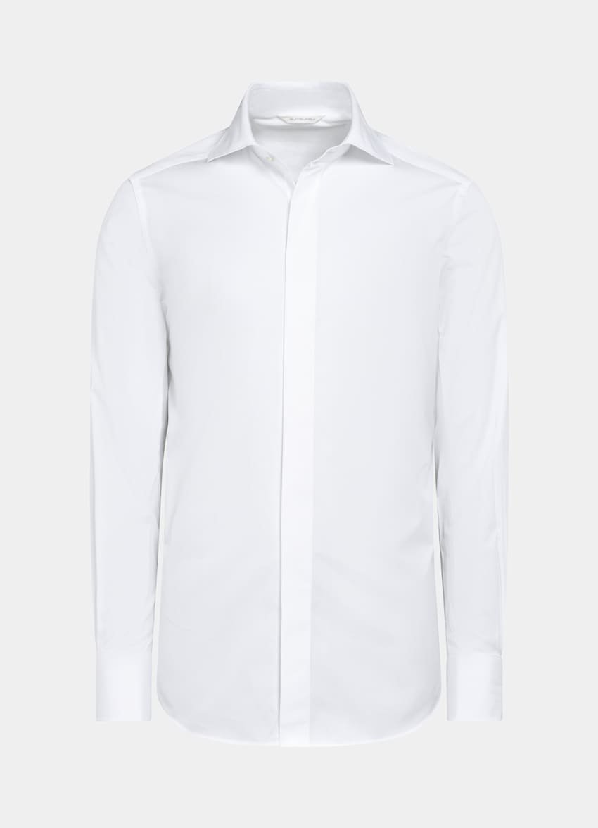 White Twill Tailored Fit Tuxedo Shirt