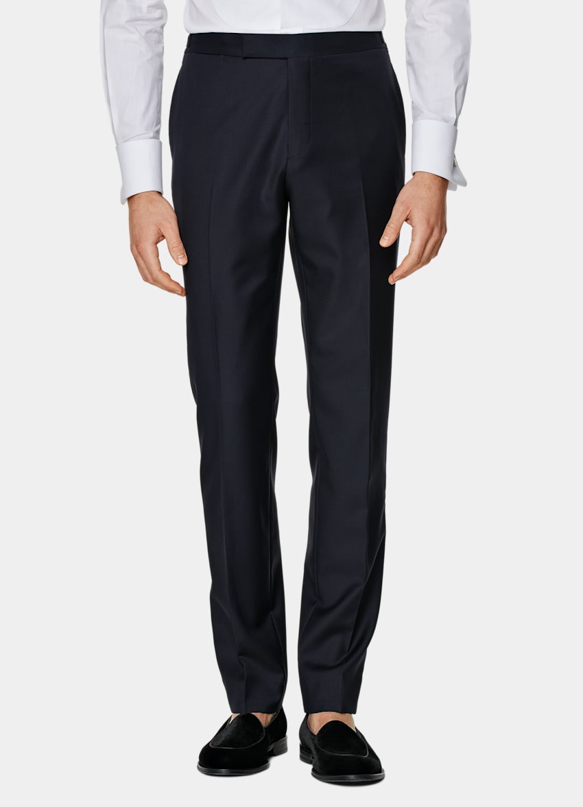 Navy Slim Leg Straight Tuxedo Pants
