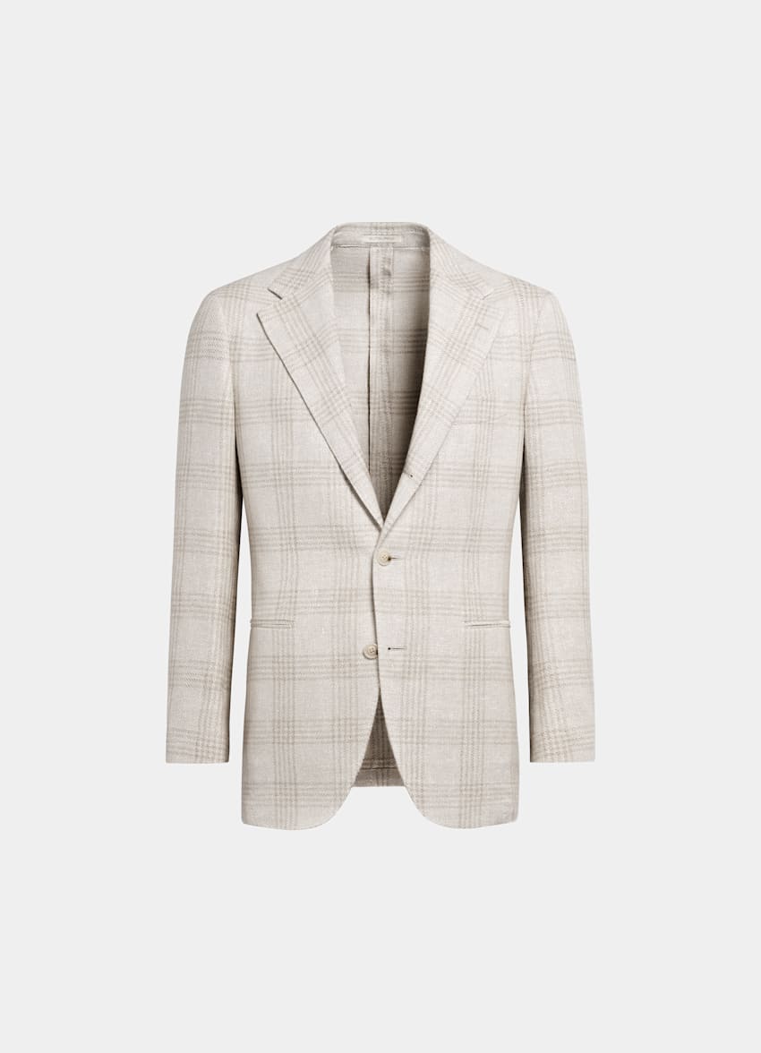 Light Taupe Checked Relaxed Fit Roma Blazer