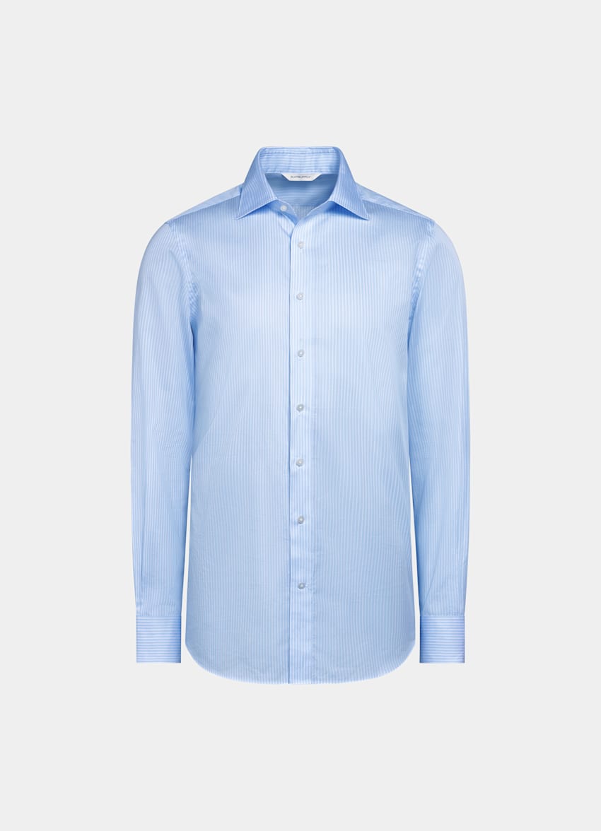 Light Blue Striped Poplin Tailored Fit Shirt