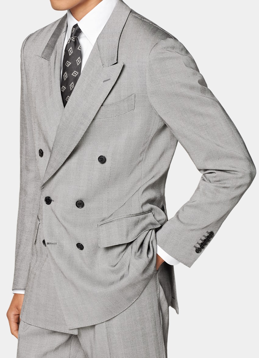 Grey Herringbone Tailored Fit Milano Suit