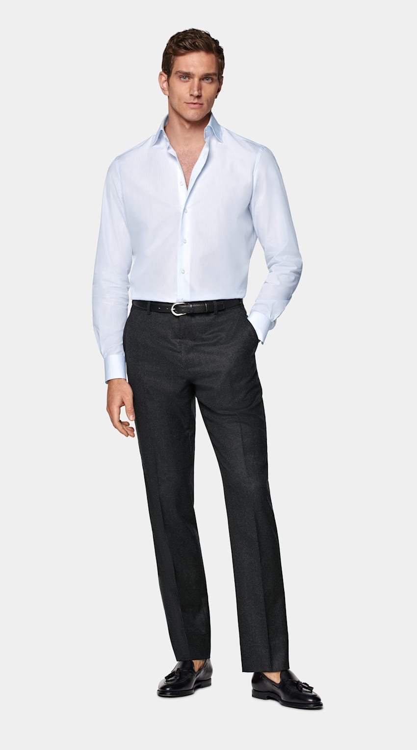Light Blue Striped Poplin Tailored Fit Shirt