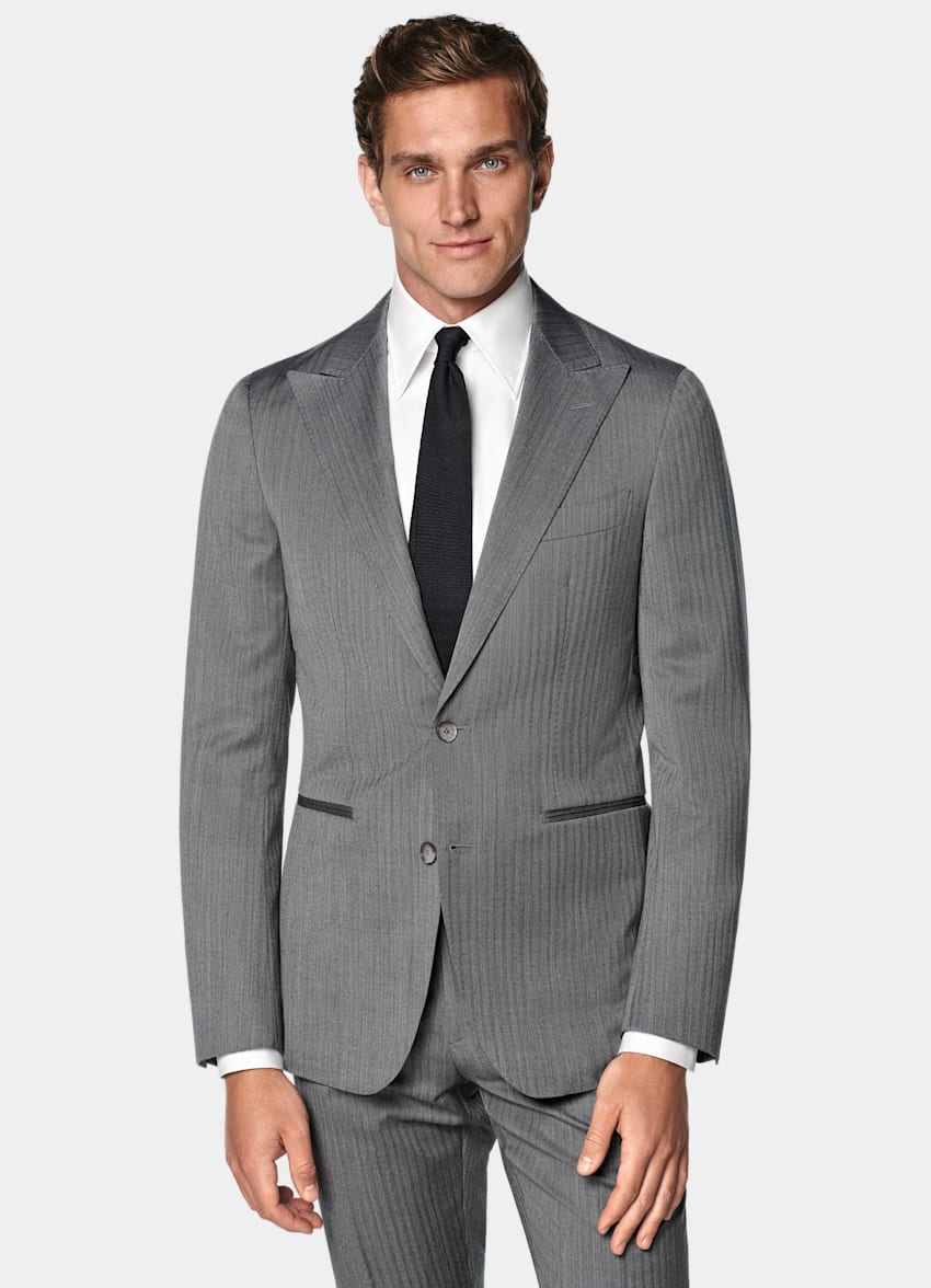 Mid Grey Herringbone Perennial Tailored Fit Havana Suit