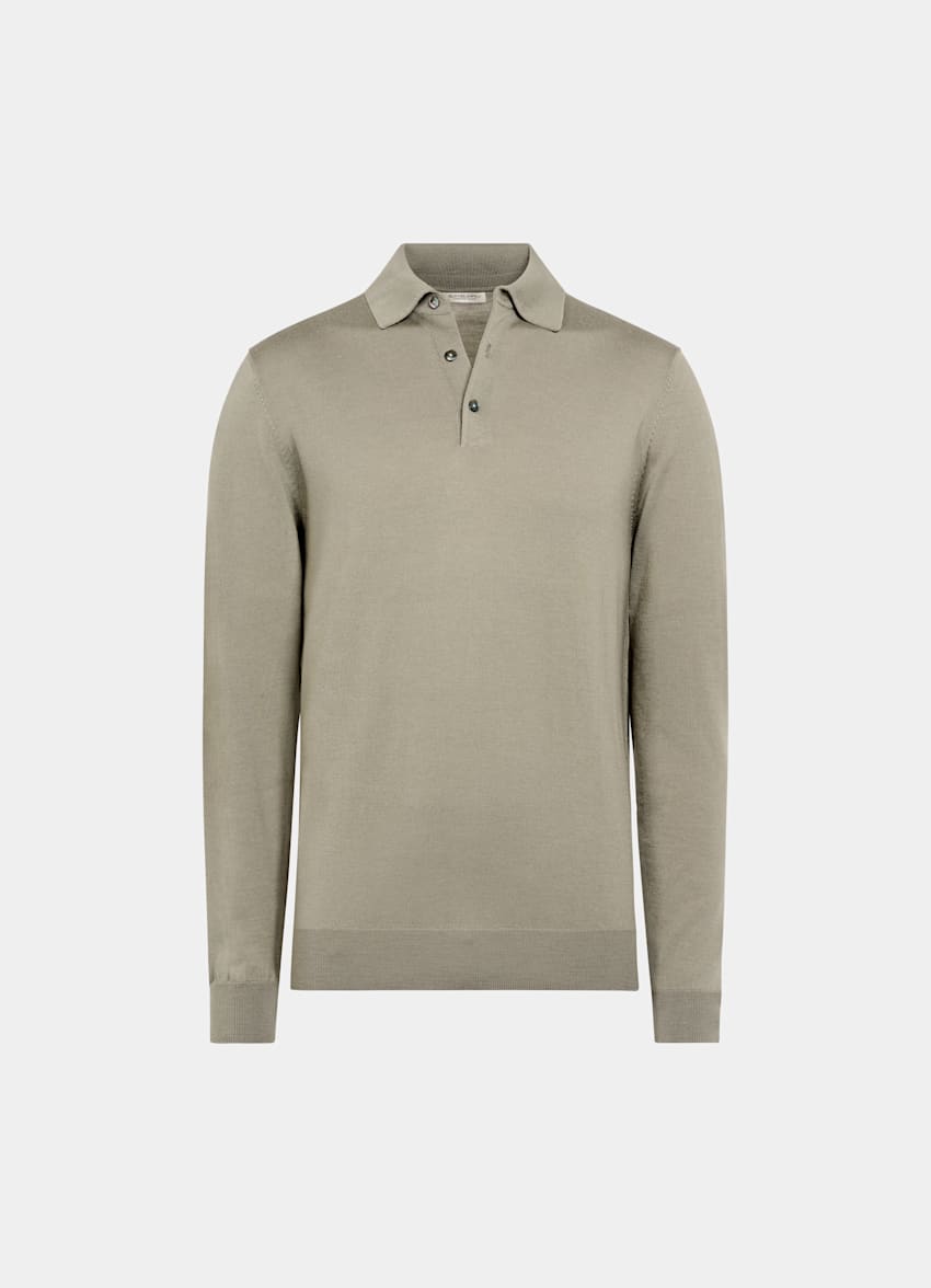 Mid Brown Merino Long Sleeve Polo