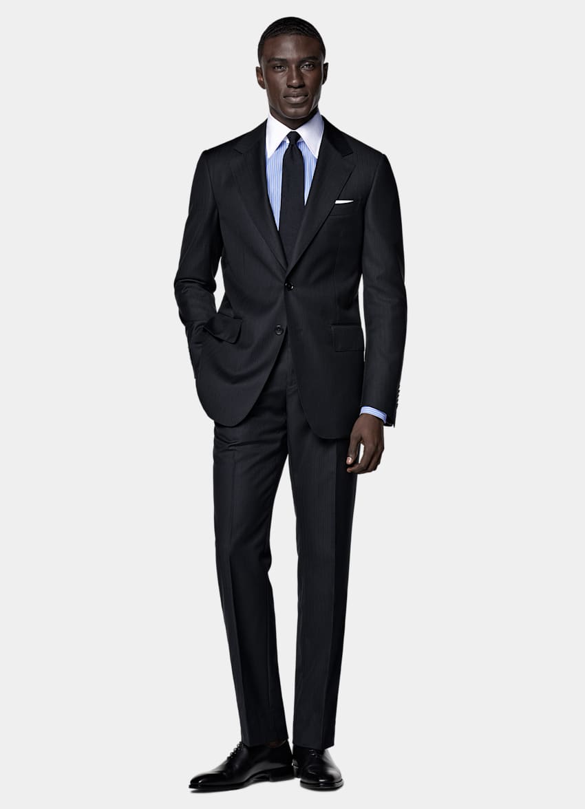 Navy Striped Tailored Fit Milano Suit
