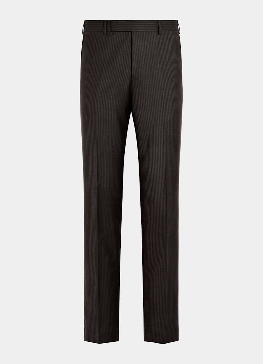 Dark Brown Striped Tailored Fit Milano Suit