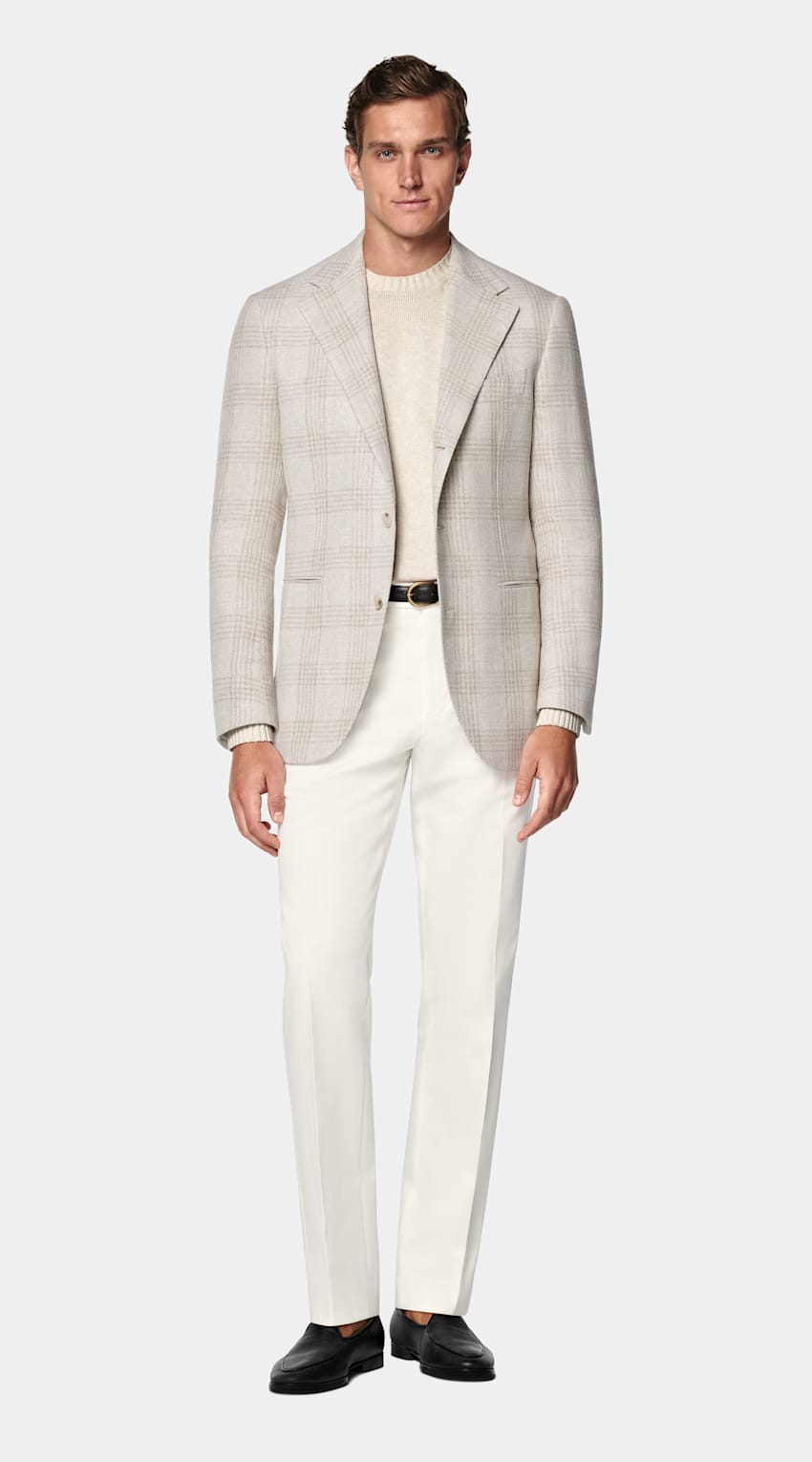 Light Taupe Checked Relaxed Fit Roma Blazer