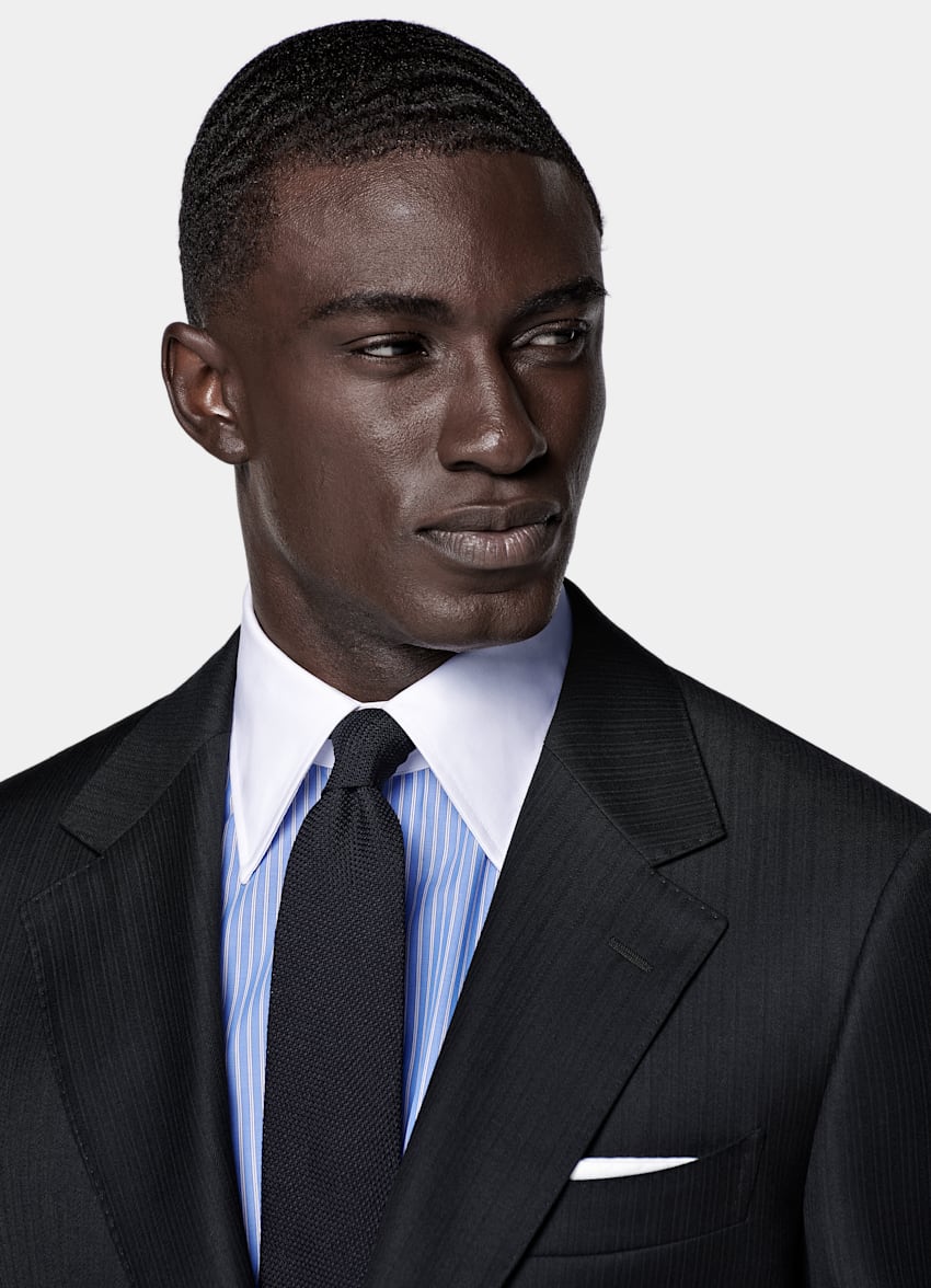 Navy Striped Tailored Fit Milano Suit