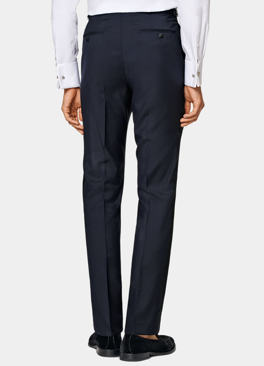 Navy Slim Leg Straight Tuxedo Pants