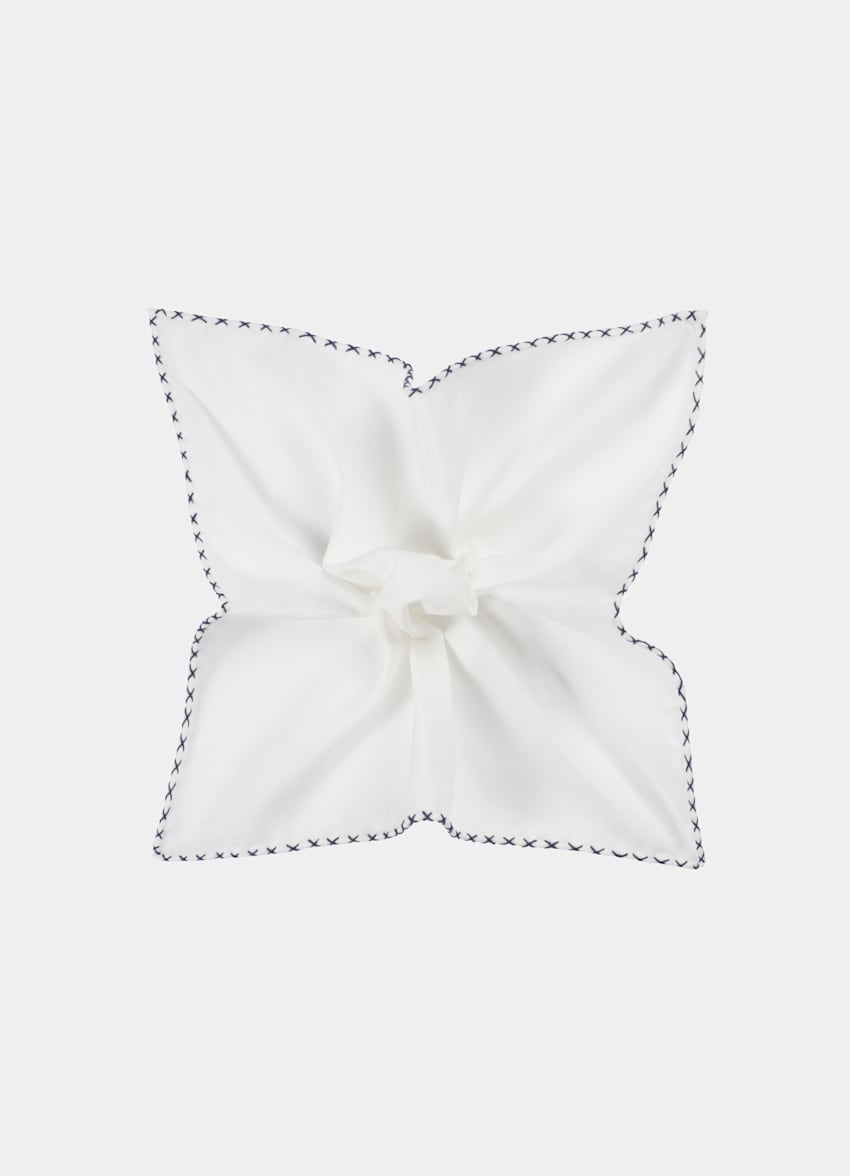 White Stitch Edge Pocket Square